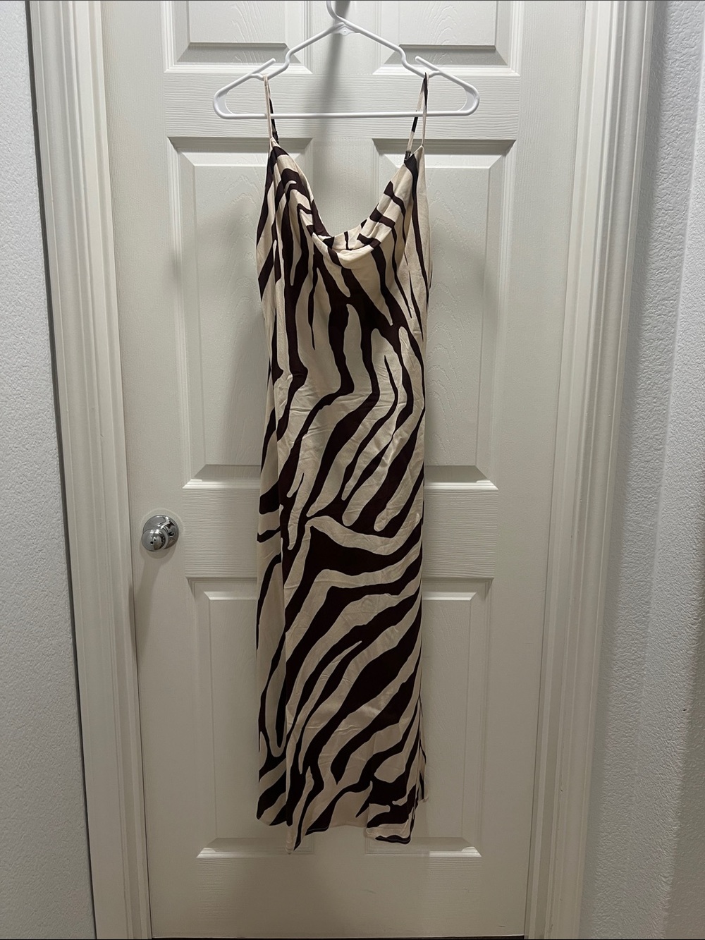 Mango Zebra-Print Slip Midi Dress in Cream and Black